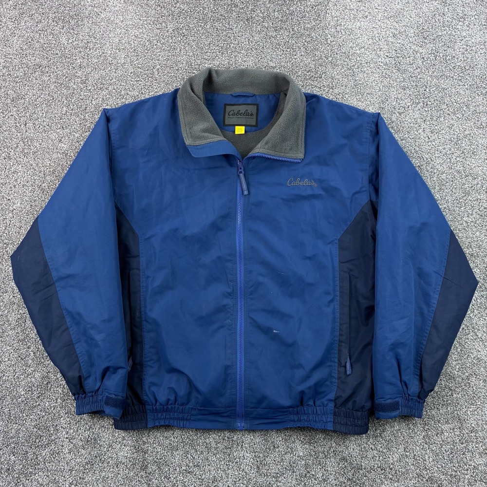 Cabelas‎ Jacket Mens Large Blue Fleece Lined Full Zip Windbreaker Bomber Warm Up